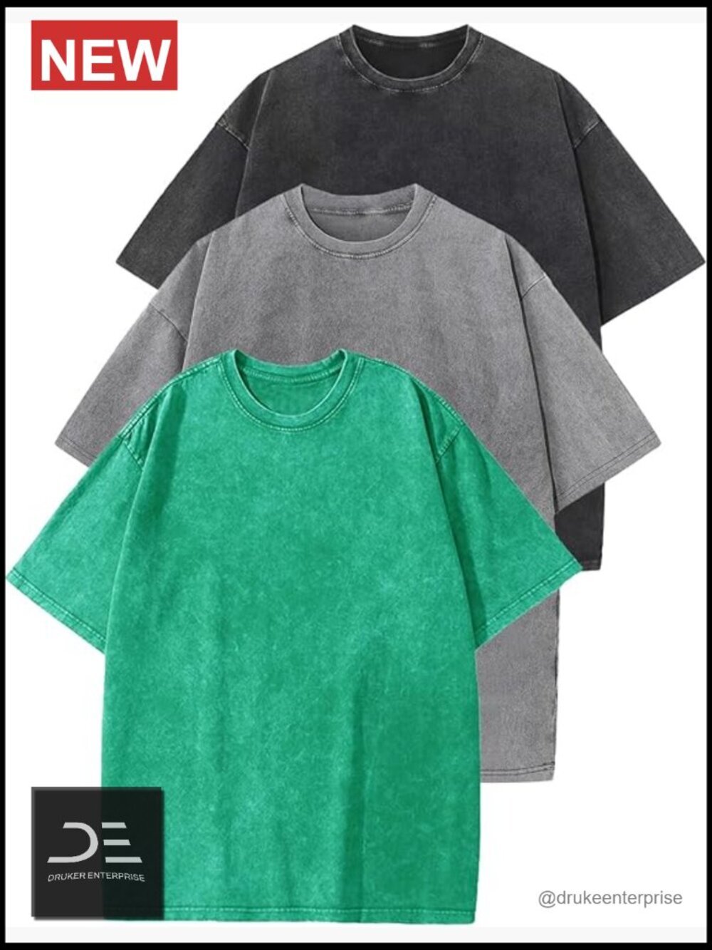 3 Pack Oversized Cotton T-Shirts Acid Washed Streetwear Tee Loose Fit